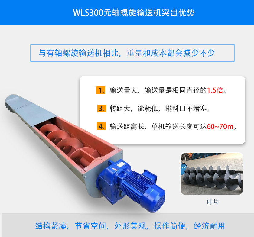 WLS300無軸螺旋（xuán）輸送機突（tū）出優勢
